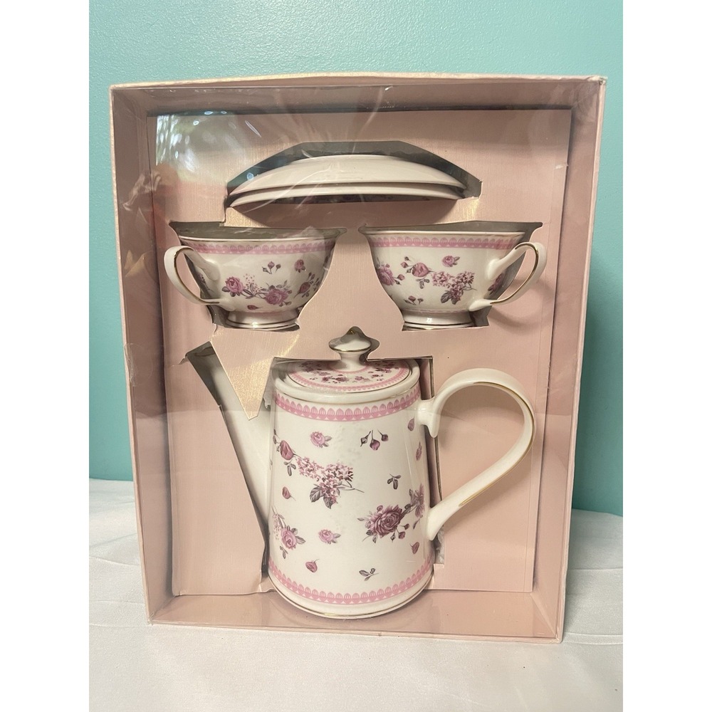 Grace Teaware Teapot Set W/ Set Of 2 Teacups & Saucers Shabby Chic Flowers!